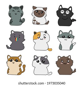 Character cartoon cat vector set pastel color with line cut.