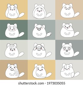 Character cartoon cat vector set pastel color with line cut.