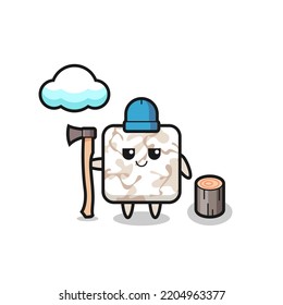 Character cartoon of ceramic tile as a woodcutter , cute design