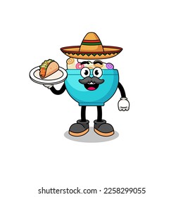 Character cartoon of cereal bowl as a mexican chef , character design