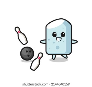 Character cartoon of chalk is playing bowling , cute design