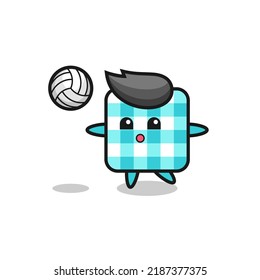 Character cartoon of checkered tablecloth is playing volleyball , cute style design for t shirt, sticker, logo element