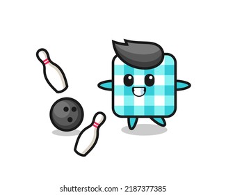 Character cartoon of checkered tablecloth is playing bowling , cute style design for t shirt, sticker, logo element