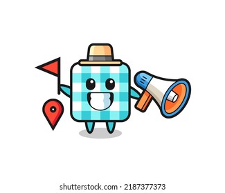 Character cartoon of checkered tablecloth as a tour guide , cute style design for t shirt, sticker, logo element