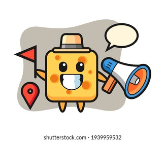 Character cartoon of cheese as a tour guide