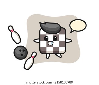 Character cartoon of chess board is playing bowling , cute style design for t shirt, sticker, logo element