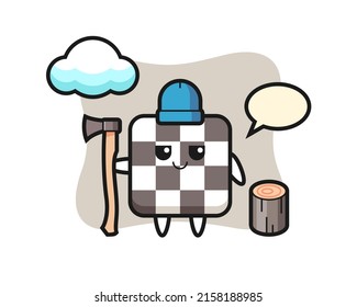 Character cartoon of chess board as a woodcutter , cute style design for t shirt, sticker, logo element