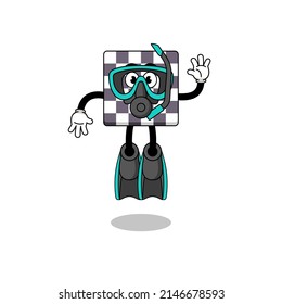 Character cartoon of chessboard as a diver , character design