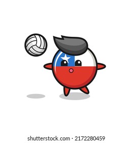 Character cartoon of chile flag badge is playing volleyball , cute style design for t shirt, sticker, logo element
