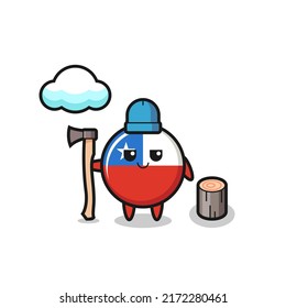 Character cartoon of chile flag badge as a woodcutter , cute style design for t shirt, sticker, logo element
