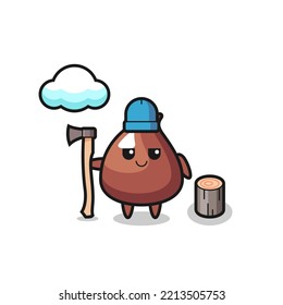 Character cartoon of choco chip as a woodcutter , cute design