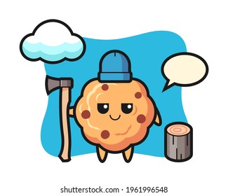 Character cartoon of chocolate chip cookie as a woodcutter, cute style design for t shirt, sticker, logo element