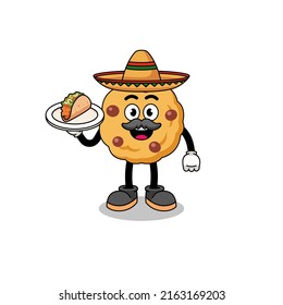 Character cartoon of chocolate chip cookie as a mexican chef , character design
