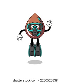 Character cartoon of chocolate drop as a diver , character design