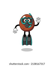 Character cartoon of chocolate egg as a diver , character design