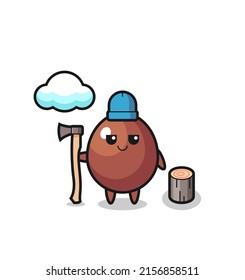 Character cartoon of chocolate egg as a woodcutter , cute design