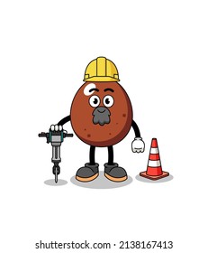 Zeichenkartoon von Schokoladenei, die am Straßenbau arbeitet, Charaktergestaltung