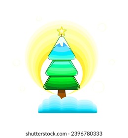 Character, cartoon Christmas tree with light circle and cloud on a white background. Cartoon characters for various festivals. Illustration vector for content happy new Year, cloud, patterns cloth