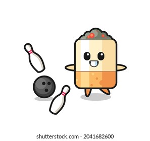 Character cartoon of cigarette is playing bowling , cute design