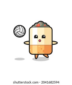 Character cartoon of cigarette is playing volleyball , cute design
