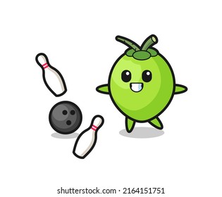 Character cartoon of coconut is playing bowling , cute style design for t shirt, sticker, logo element