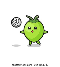 Character cartoon of coconut is playing volleyball , cute style design for t shirt, sticker, logo element