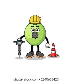 Character cartoon of coconut working on road construction , character design