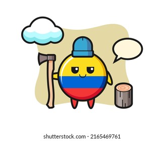 Character cartoon of colombia flag badge as a woodcutter , cute style design for t shirt, sticker, logo element
