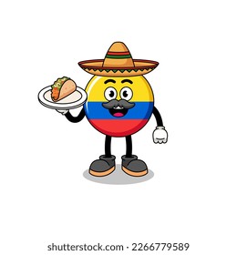 Character cartoon of colombia flag as a mexican chef , character design