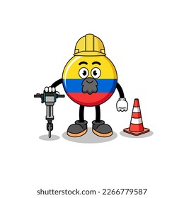 Caricatura de personajes de la bandera colombia trabajando en la construcción de carreteras , diseño de personajes