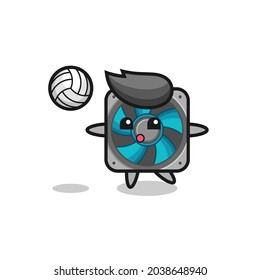 Character cartoon of computer fan is playing volleyball , cute style design for t shirt, sticker, logo element