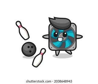 Character cartoon of computer fan is playing bowling , cute style design for t shirt, sticker, logo element