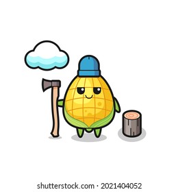 Character cartoon of corn as a woodcutter , cute style design for t shirt, sticker, logo element