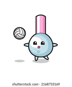 Character cartoon of cotton bud is playing volleyball , cute style design for t shirt, sticker, logo element