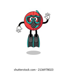 Character cartoon of cricket ball as a diver , character design
