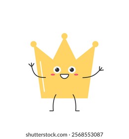 Character cartoon crown greet happy smile cute kawaii vector illustration.
