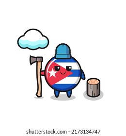 Character cartoon of cuba flag badge as a woodcutter , cute style design for t shirt, sticker, logo element