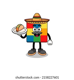 Character cartoon of cube puzzle as a mexican chef , character design
