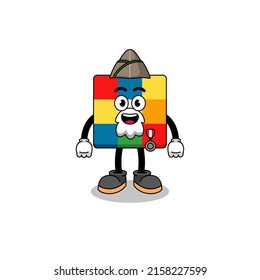 Character cartoon of cube puzzle as a veteran , character design