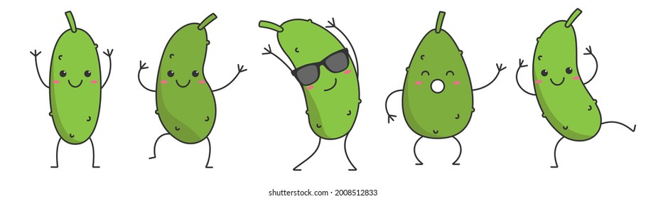 Character cartoon cucumber dancing happy emotions set icon logo vector illustration.