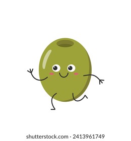 Character cartoon cute olives running smile face happy emotions vector illustration.