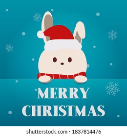 Character Cartoon Cute Rabbit Christmas Day , Merry christmas happy new year festival banner , invitation card vector illustration