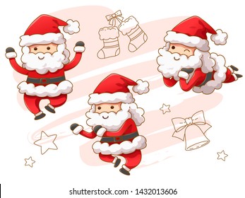 Character cartoon of Cute Santa Claus. Santa Claus dance. Doodle Christmas object, Doodle Christmas decoration - Vector