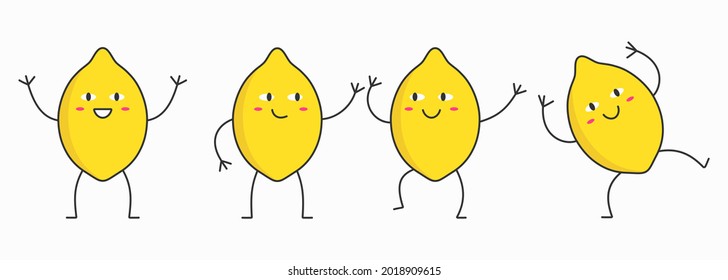 Character cartoon dancing lemon face smiling happy emotions set icon logo vector illustration.
