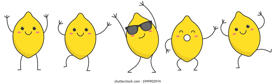 Character cartoon dancing lemons happy emotions set icon logo vector illustration.