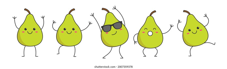 Character cartoon dancing pears happy emotions set icon logo vector illustration.