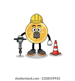 Caricatura de personajes de danish krone trabajando en la construcción de carreteras , diseño de personajes