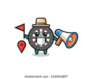 Character cartoon of dart board as a tour guide , cute design
