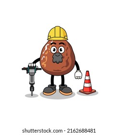 Caricatura de personajes de frutos de fecha trabajando en la construcción de carreteras , diseño de personajes