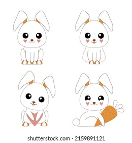 Character cartoon design. Kawaii rabbit character. Vector illustration.